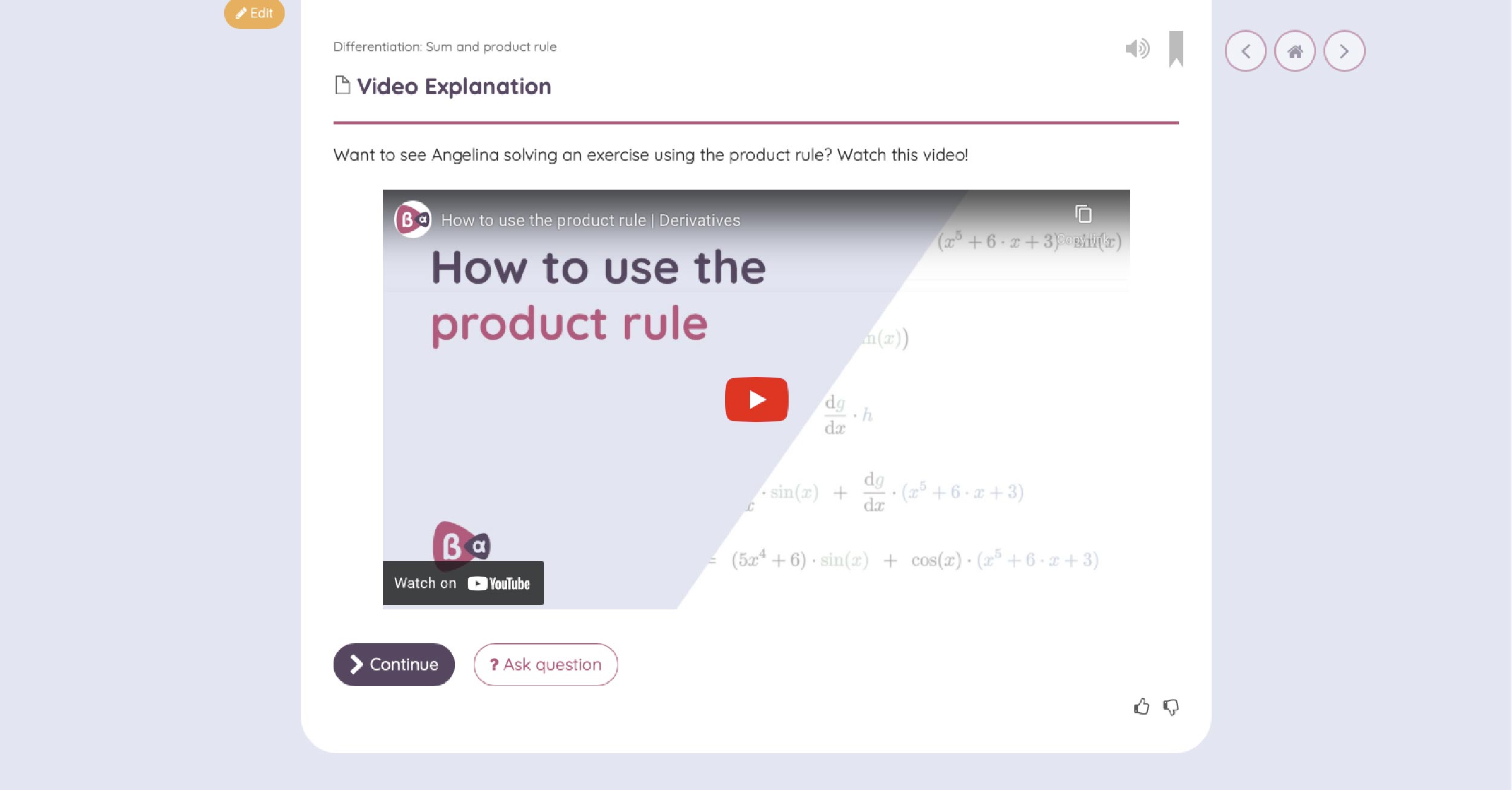 Screenshot of a math tutorial on our platform